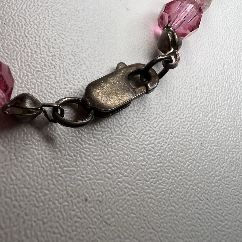 Art Deco Pink Crystal Bead Necklace: Vintage Geometric Faceted Glass - Picture 5 of 7